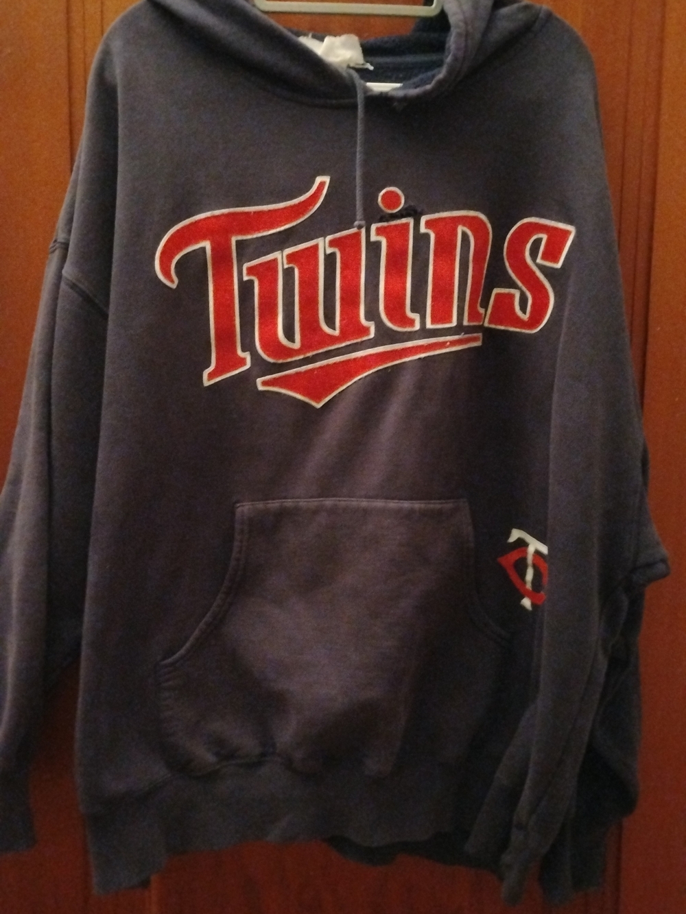 Source Unknown Navy Blue Hoodie with Red 'Twins' Script